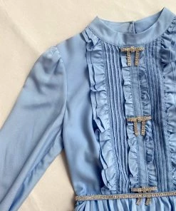 Self-portrait Pastel Blue Ruffled Bib Maxi Dress