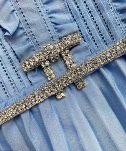 Self-portrait Pastel Blue Ruffled Bib Maxi Dress