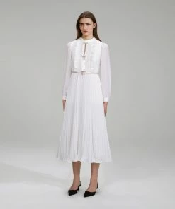 Self-portrait Ivory Ruffled Bib Midi Dress