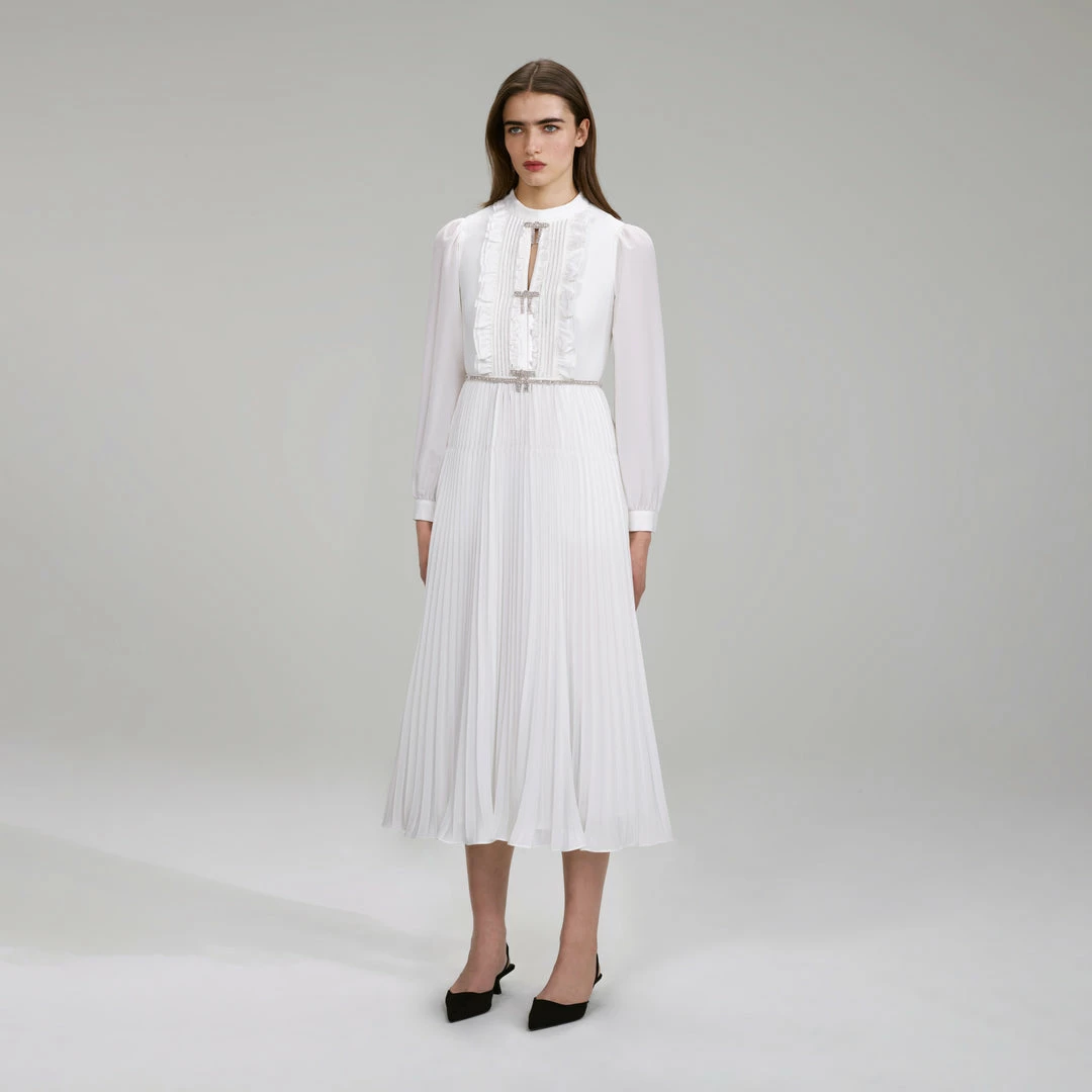 Self-portrait Ivory Ruffled Bib Midi Dress