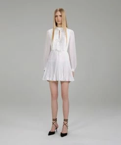 Self-portrait Ivory Ruffled Bib Mini Dress