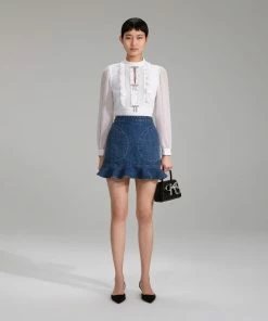 Self-portrait Ivory Ruffled Bib Top