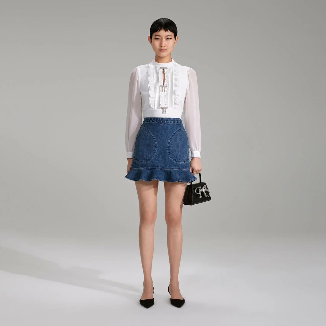 Self-portrait Ivory Ruffled Bib Top