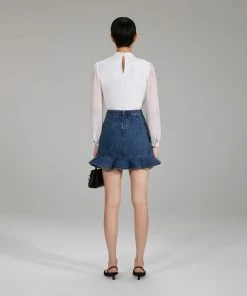 Self-portrait Ivory Ruffled Bib Top