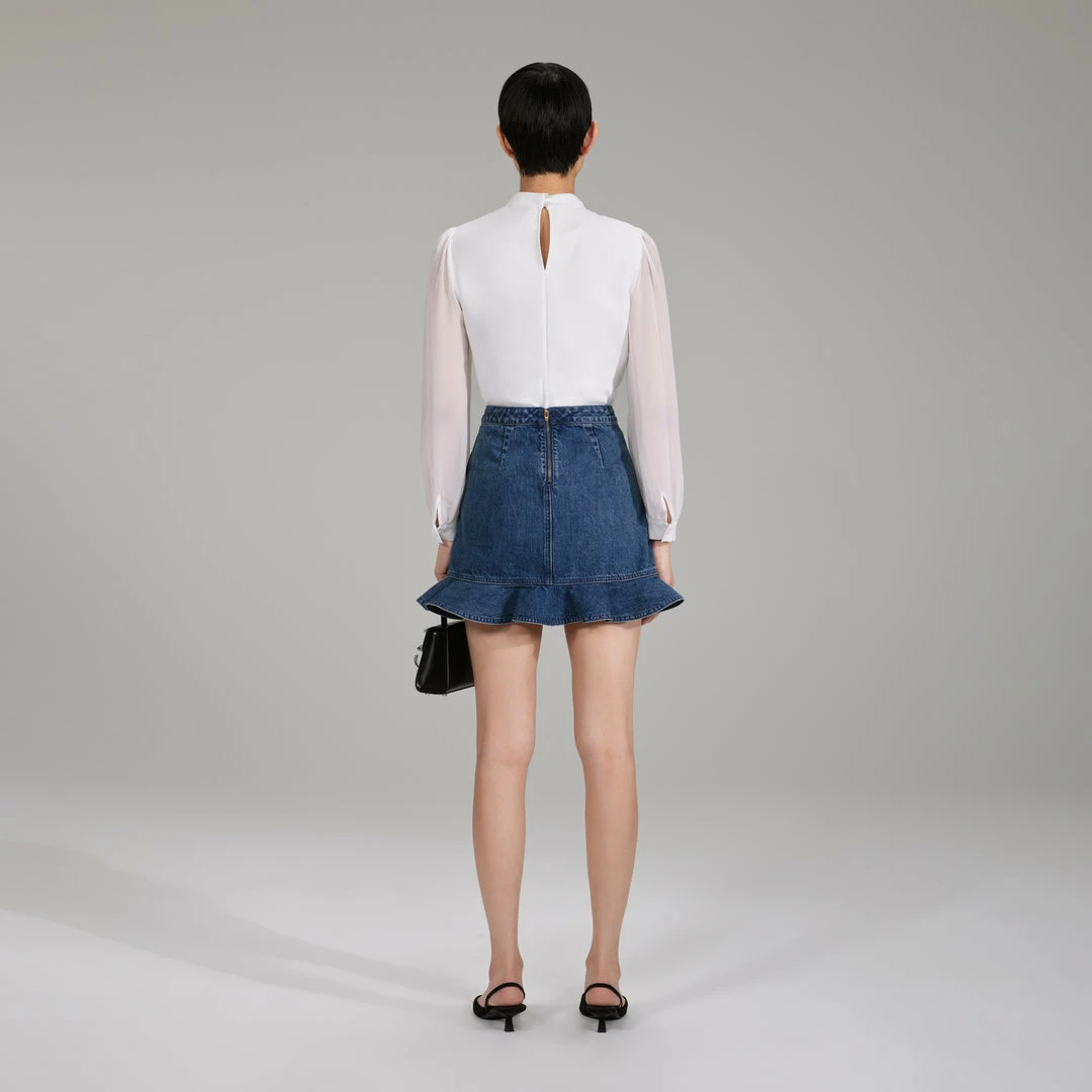 Self-portrait Ivory Ruffled Bib Top