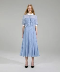 Self-portrait Pastel Blue Chiffon Midi Dress NEW ARRIVALS