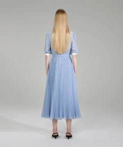 Self-portrait Pastel Blue Chiffon Midi Dress NEW ARRIVALS