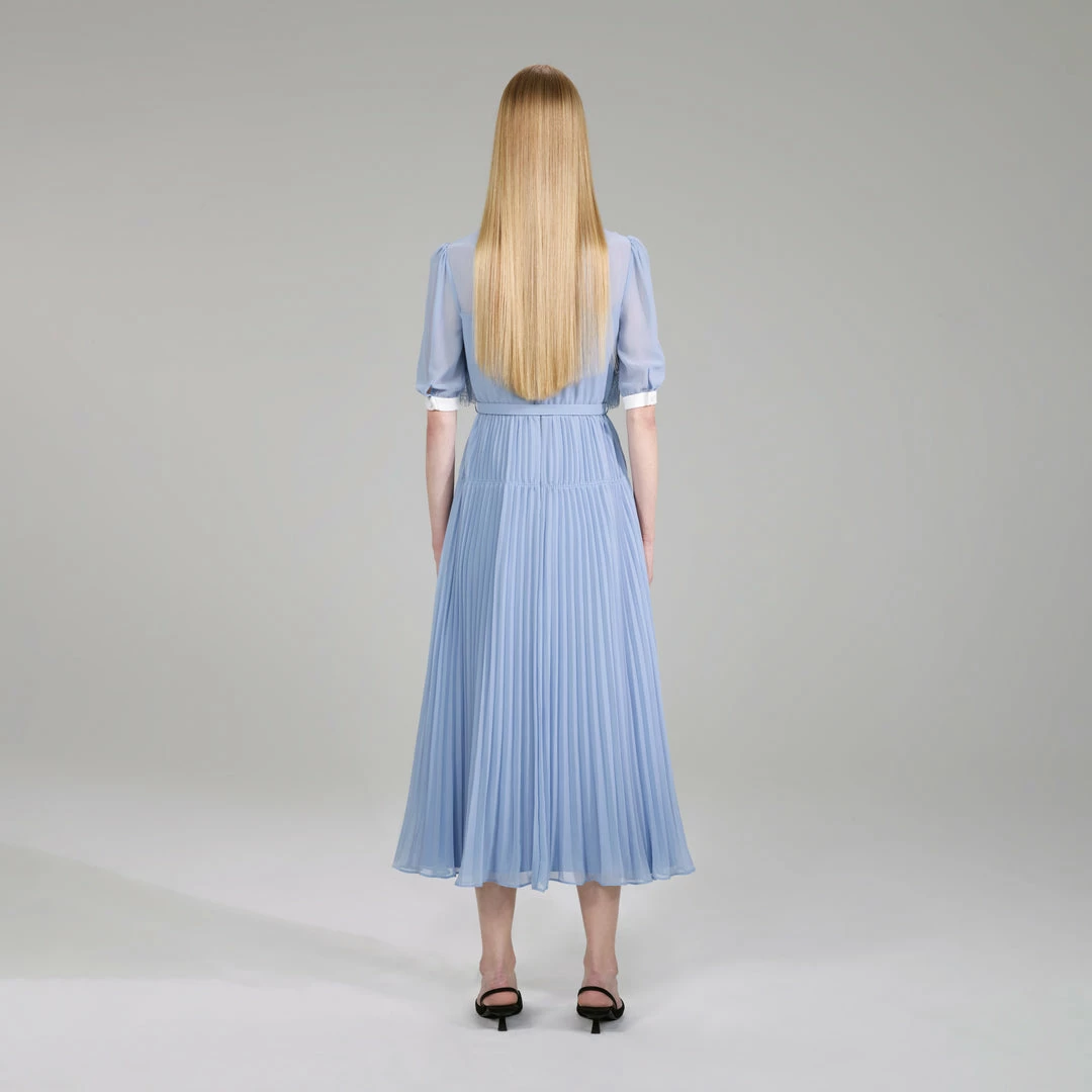 Self-portrait Pastel Blue Chiffon Midi Dress NEW ARRIVALS