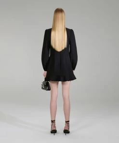 Self-portrait NEW ARRIVALS Black Crepe Ruffled Bib Mini Dress