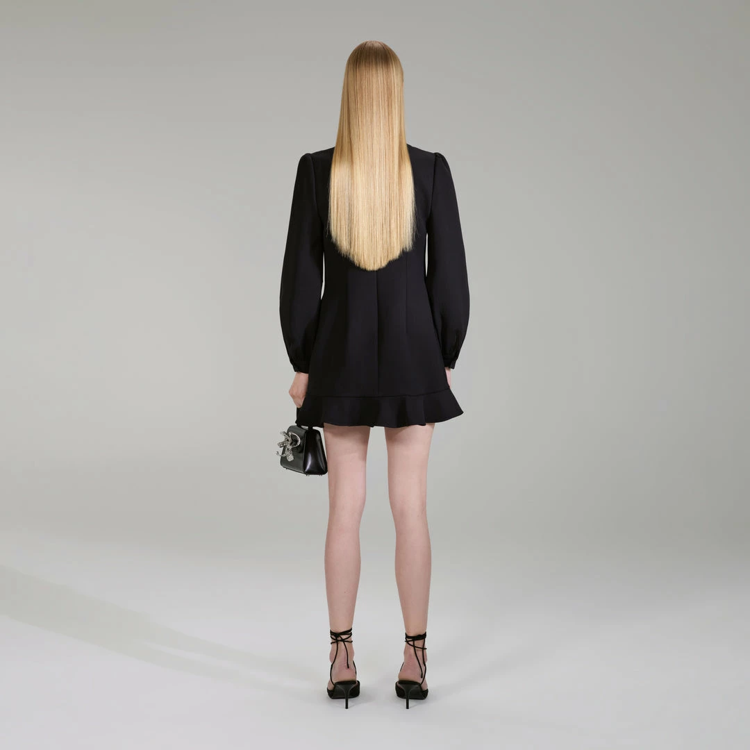 Self-portrait NEW ARRIVALS Black Crepe Ruffled Bib Mini Dress