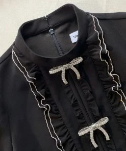 Self-portrait NEW ARRIVALS Black Crepe Ruffled Bib Mini Dress