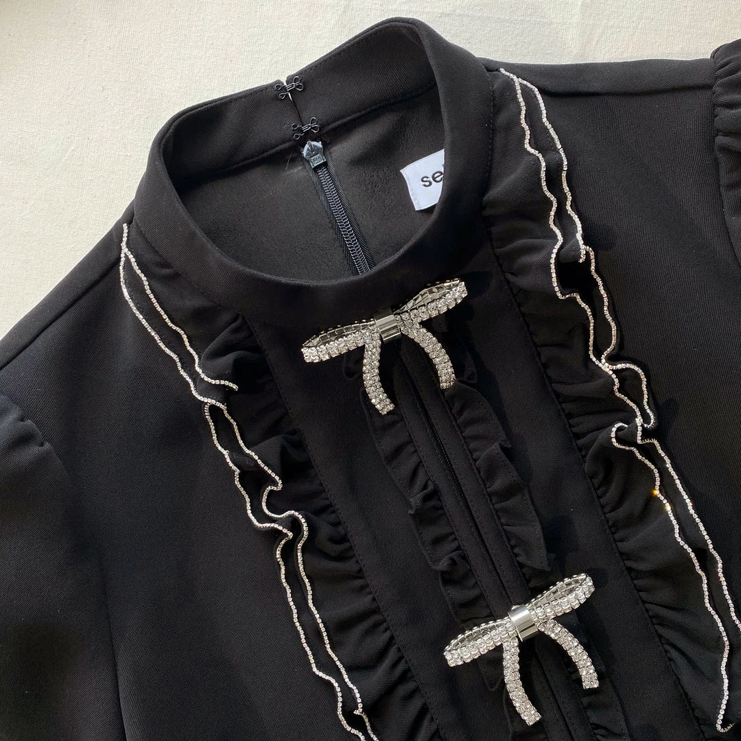 Self-portrait NEW ARRIVALS Black Crepe Ruffled Bib Mini Dress