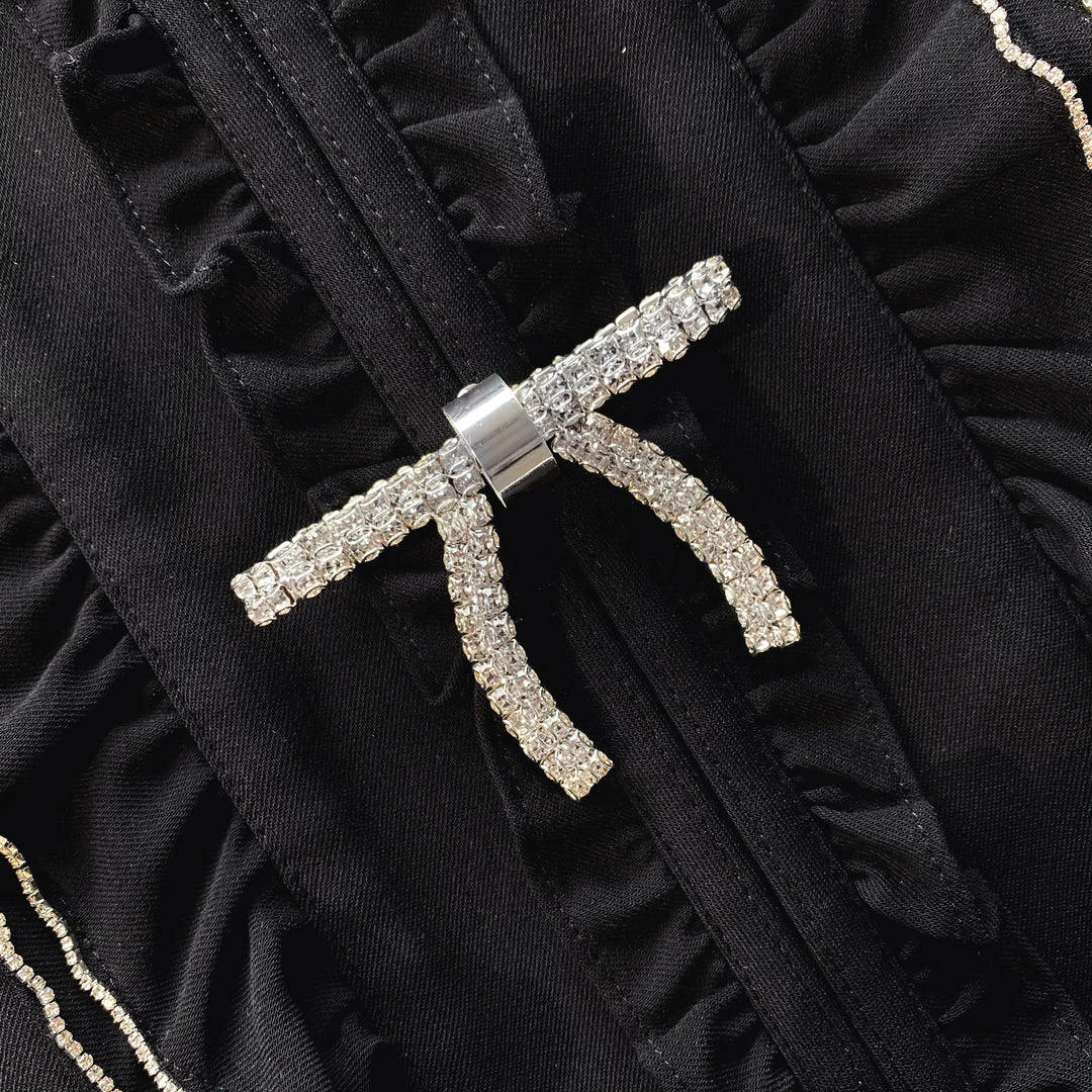 Self-portrait NEW ARRIVALS Black Crepe Ruffled Bib Mini Dress