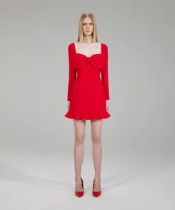 Self-portrait Red Crepe Bow Mini Dress NEW ARRIVALS
