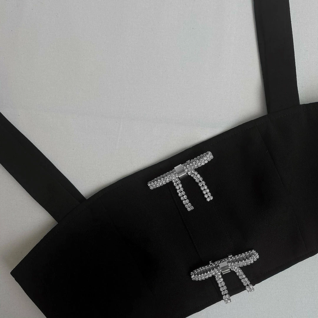 Self-portrait NEW ARRIVALS Black Crepe Crop Top