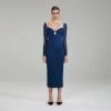 Self-portrait Dark Blue Jersey Crepe Midi Dress NEW ARRIVALS