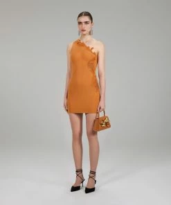 Self-portrait One Shoulder Ribbed Knit Mini Dress