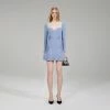 Self-portrait NEW ARRIVALS Pastel Blue Lace Insert Knit Mini Dress