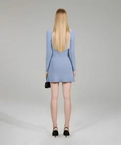 Self-portrait NEW ARRIVALS Pastel Blue Lace Insert Knit Mini Dress