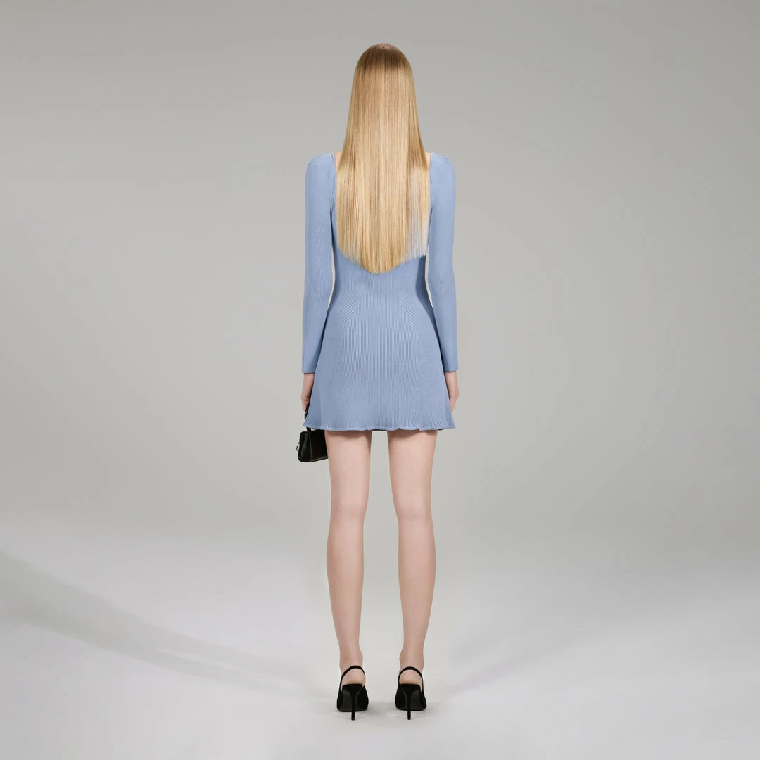 Self-portrait NEW ARRIVALS Pastel Blue Lace Insert Knit Mini Dress