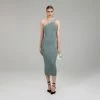 Self-portrait Pale Green One Shoulder Ribbed Knit Dress