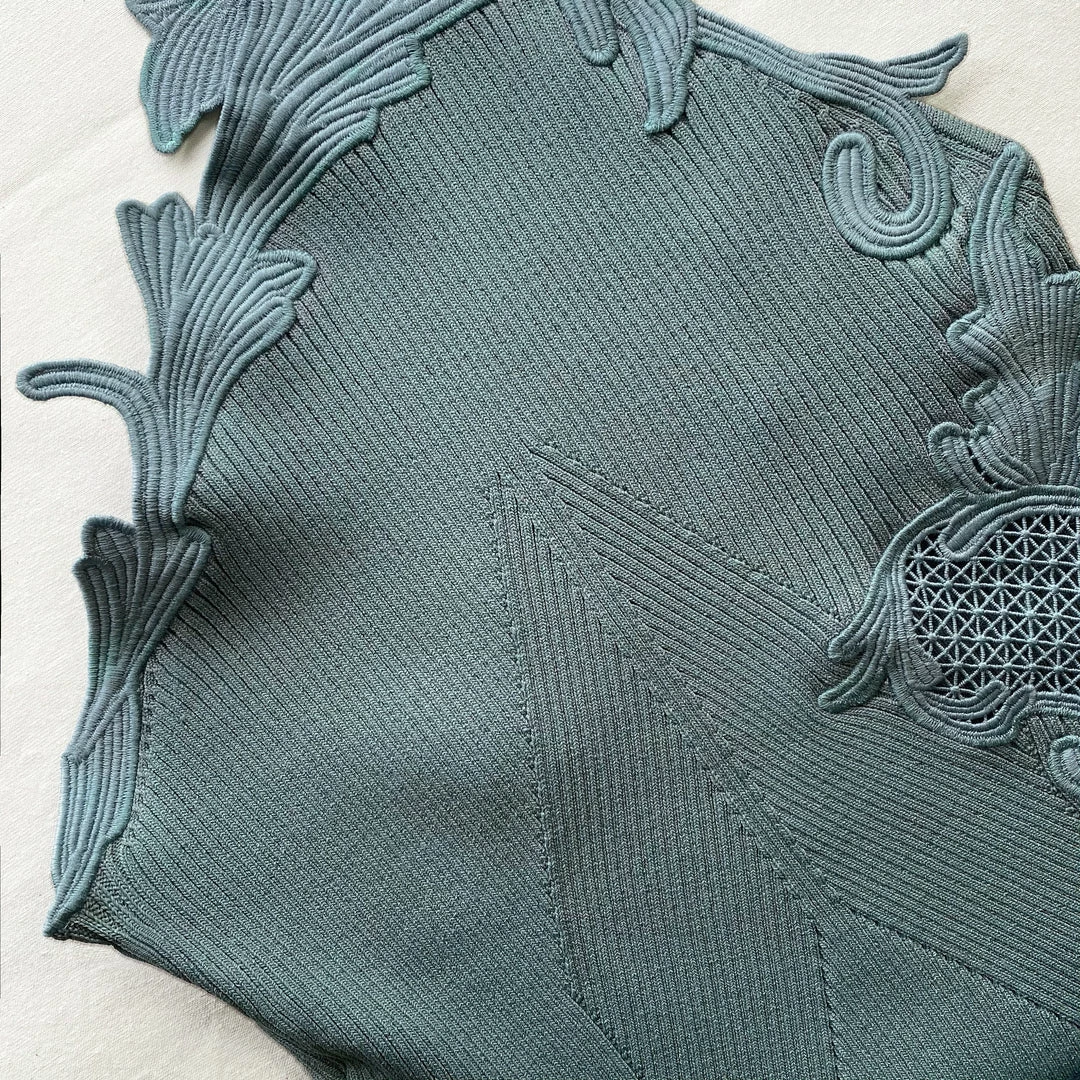 Self-portrait Pale Green One Shoulder Ribbed Knit Dress