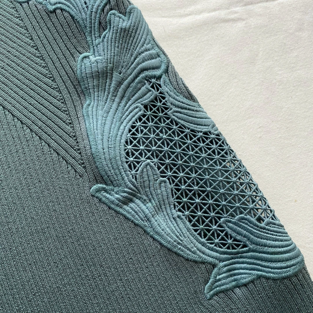 Self-portrait Pale Green One Shoulder Ribbed Knit Dress