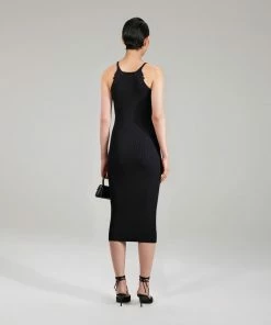 Self-portrait NEW ARRIVALS Black Lace Insert Knit Midi Dress