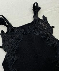 Self-portrait NEW ARRIVALS Black Lace Insert Knit Midi Dress