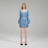Self-portrait Pastel Blue Lace Insert Ribbed Knit Skirt NEW ARRIVALS