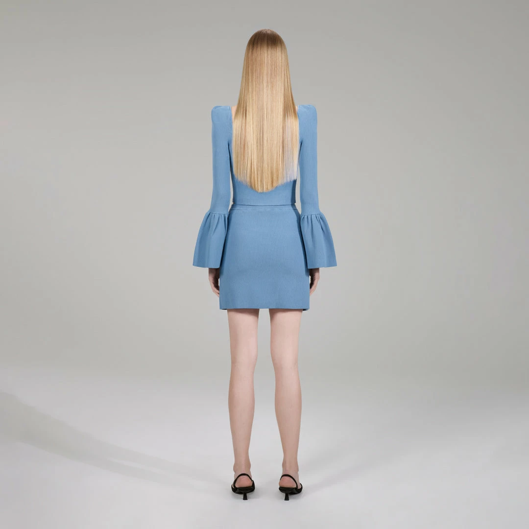 Self-portrait Pastel Blue Lace Insert Ribbed Knit Skirt NEW ARRIVALS