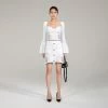 Self-portrait White Lace Insert Ribbed Knit Skirt