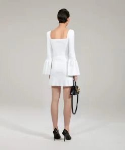 Self-portrait White Lace Insert Ribbed Knit Skirt