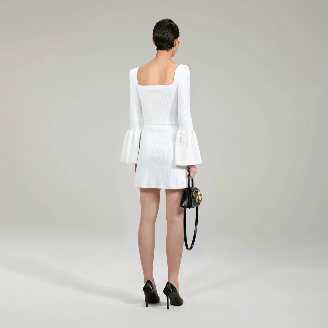 Self-portrait White Lace Insert Ribbed Knit Skirt