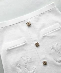 Self-portrait White Lace Insert Ribbed Knit Skirt