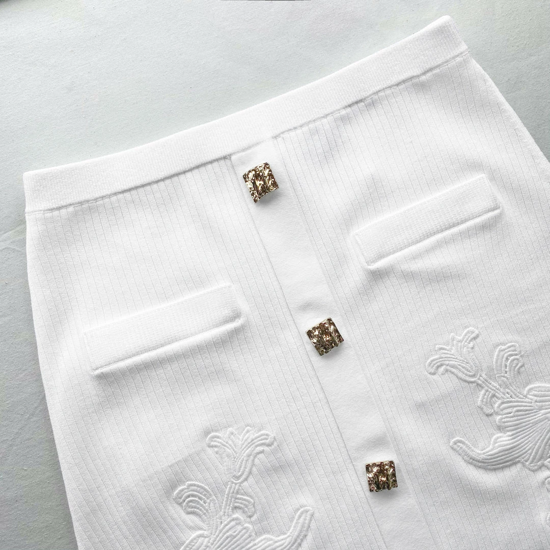 Self-portrait White Lace Insert Ribbed Knit Skirt