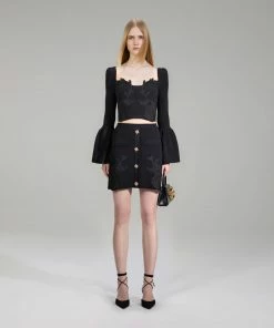 Self-portrait Black Lace Insert Ribbed Knit Skirt