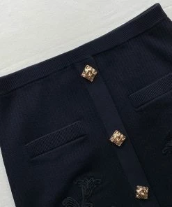 Self-portrait Black Lace Insert Ribbed Knit Skirt