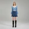 Self-portrait Pastel Blue Lace Insert Ribbed Knit Top NEW ARRIVALS