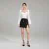 Self-portrait NEW ARRIVALS White Lace Insert Ribbed Knit Top