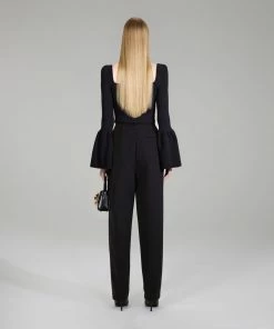 Self-portrait Black Lace Insert Ribbed Knit Top NEW ARRIVALS