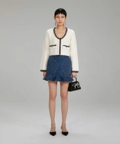 Self-portrait Ivory Tape Knit Cardigan NEW ARRIVALS