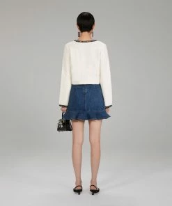 Self-portrait Ivory Tape Knit Cardigan NEW ARRIVALS