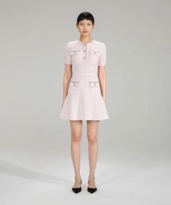 Self-portrait Pink Melange Knit Mini Dress