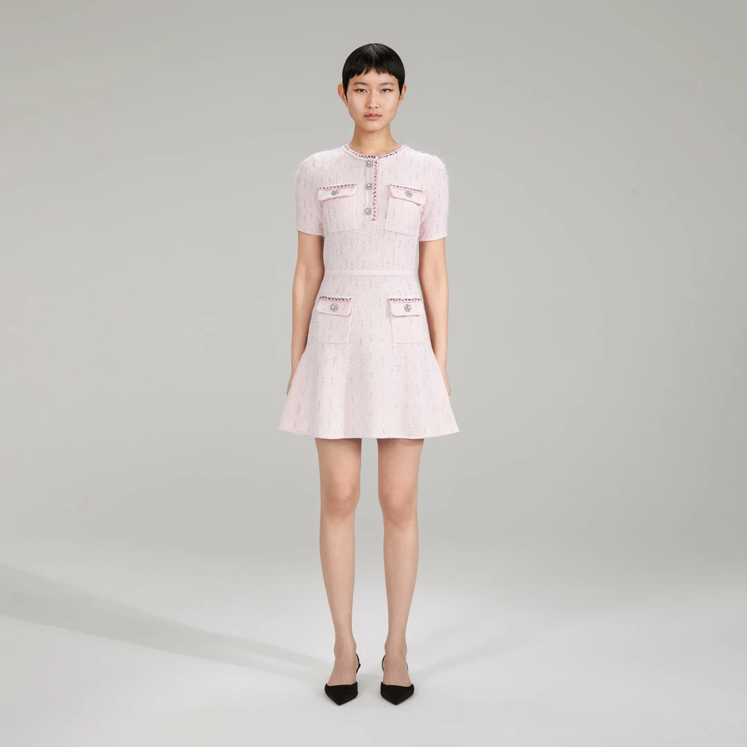 Self-portrait Pink Melange Knit Mini Dress