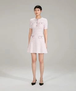 Self-portrait Pink Melange Knit Mini Dress