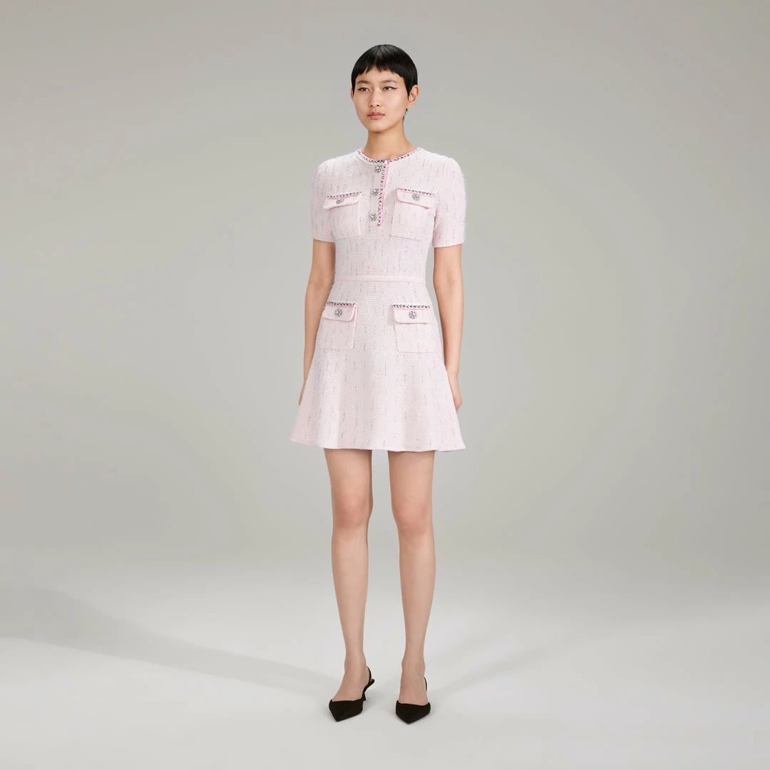 Self-portrait Pink Melange Knit Mini Dress