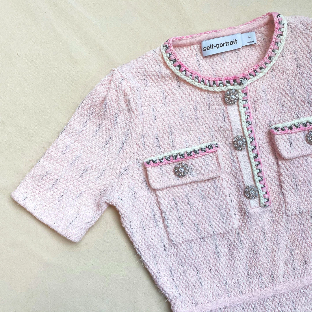 Self-portrait Pink Melange Knit Mini Dress