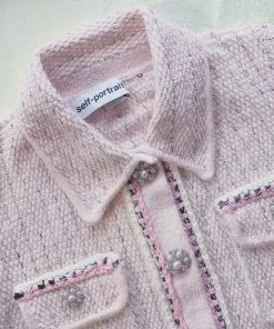 Self-portrait Pink Melange Knit Cardigan