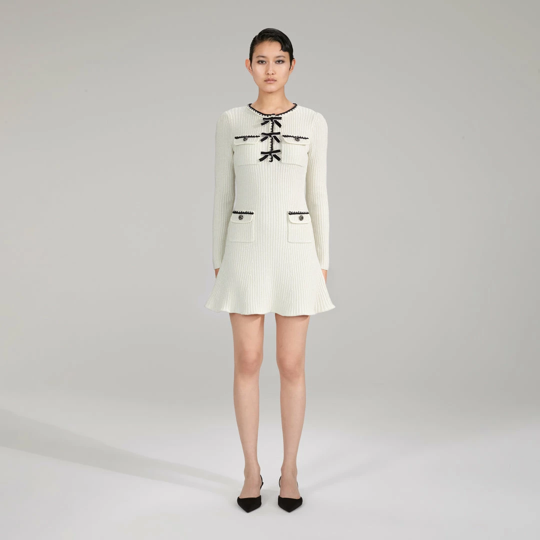 Self-portrait Melange Long Sleeve Knit Mini Dress